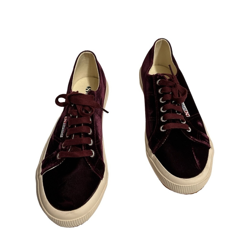 Superga Velvet Classic Sneakers Bordeaux Burgundy Sz 8.5 Luxe Street Style - Picture 3 of 7